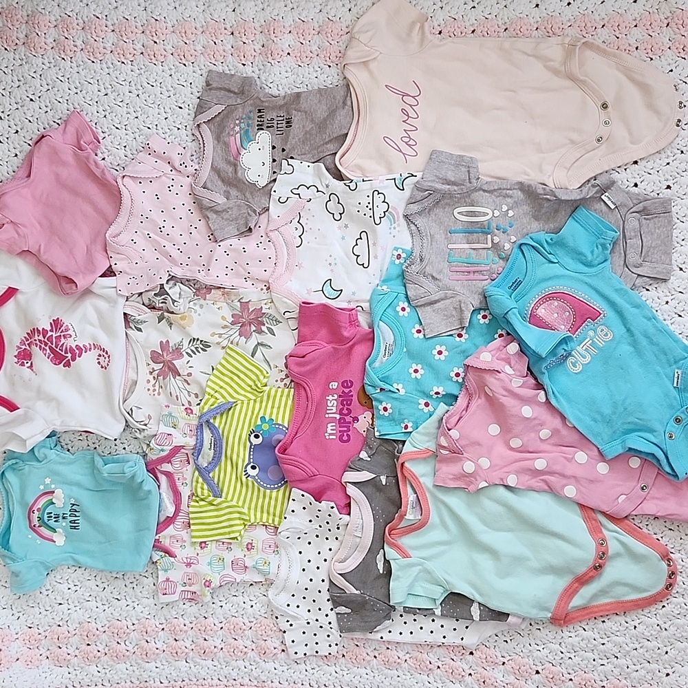 Baby Girl Onesies Bundle, NB and 0-3M